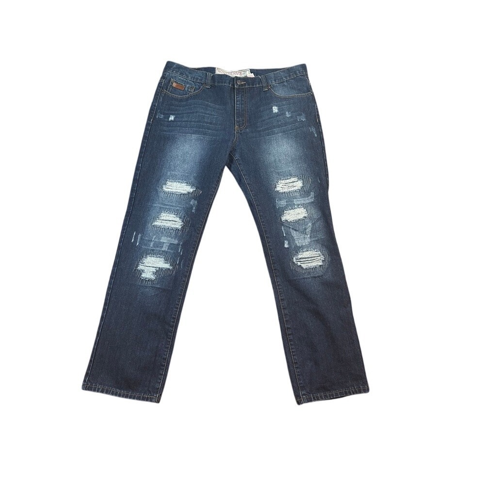 Winchester Distressed Denim Jean Ripped Slim Fit Dark Wash Casual Pants Men's 40